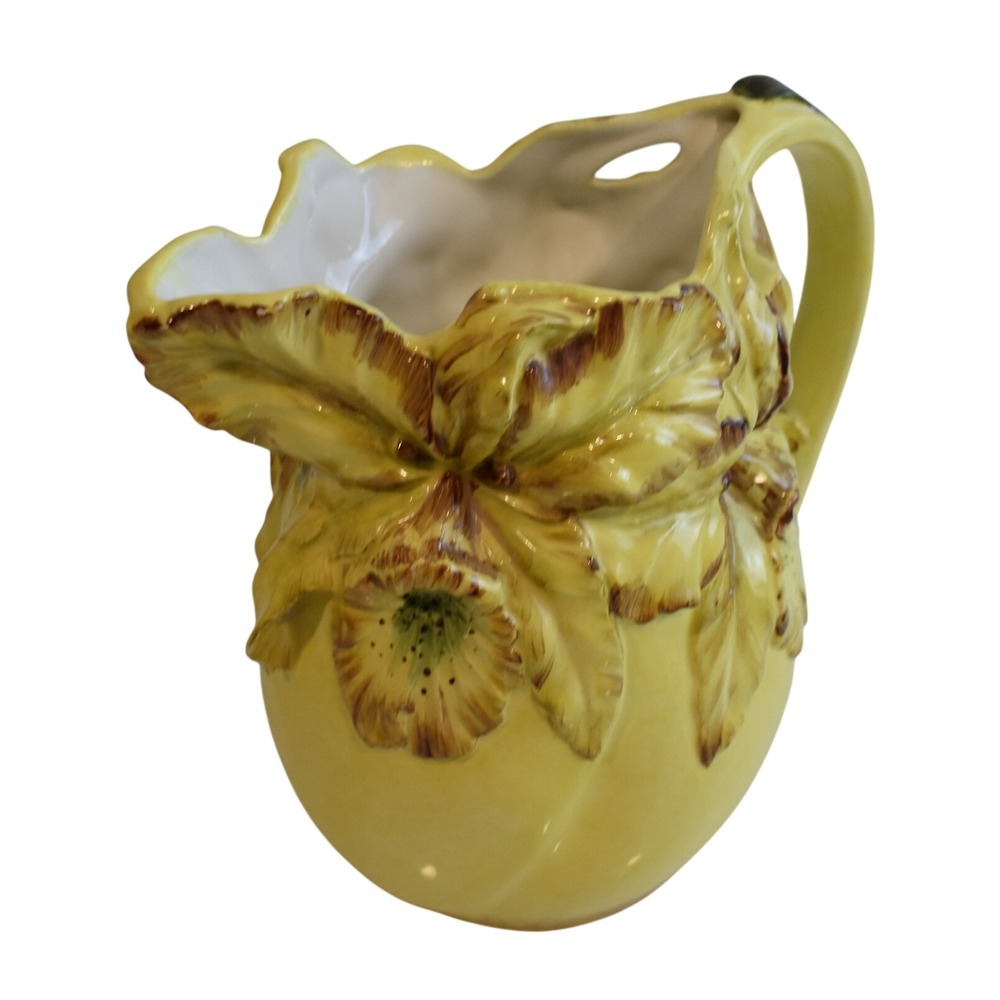 Cramer Mold Majolica Pitcher Small Yellow Excellent Daffodil Floral Vase